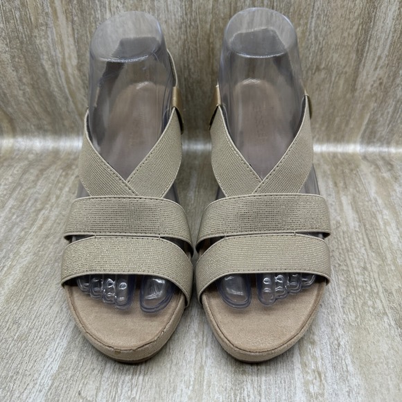 Aerosoles Light Rail 7.5 M Beige Gold Stretch‎ Band Straps Wedge Sandals - Picture 3 of 10